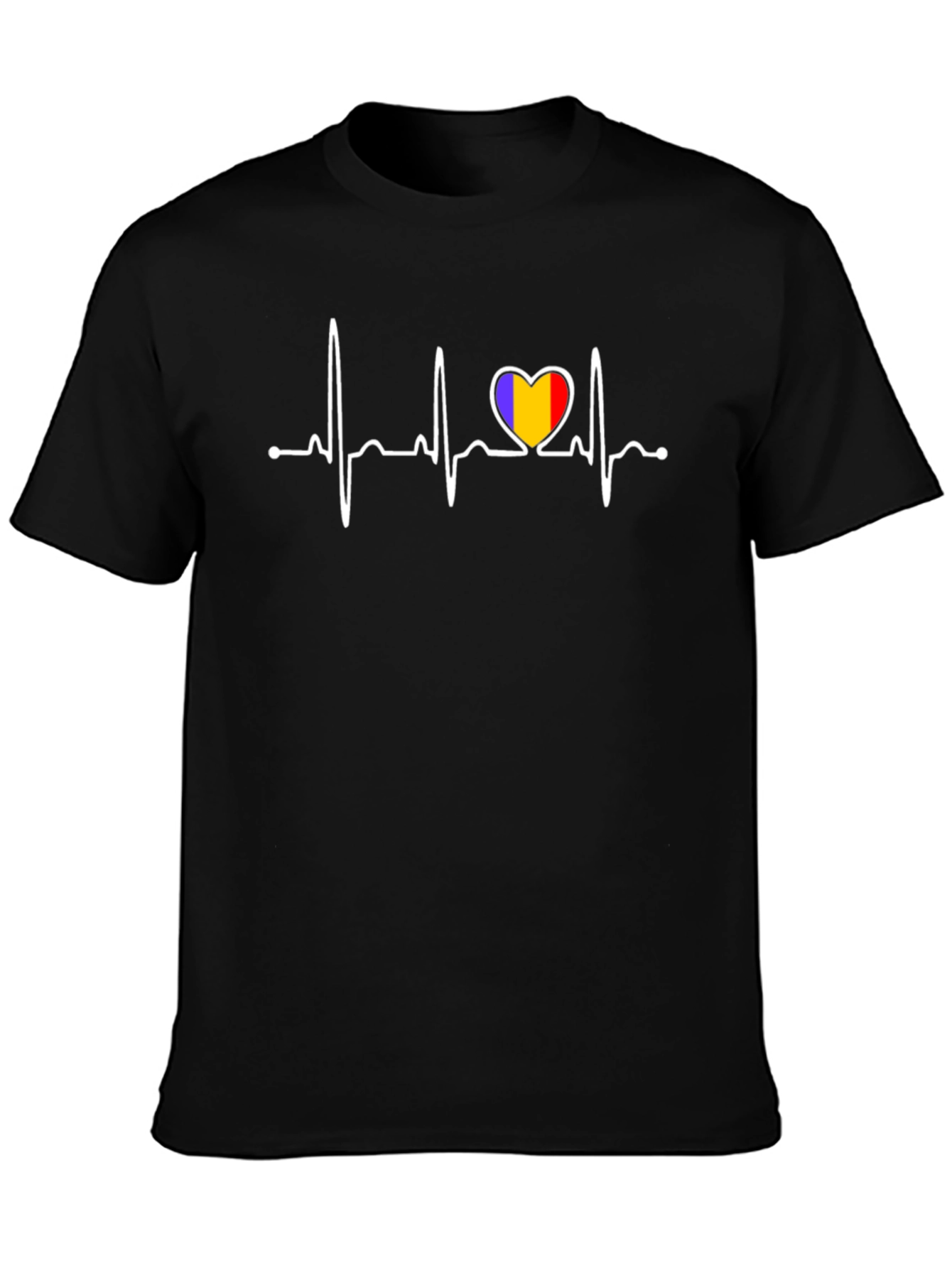 Romania Heartbeat T-Shirt - Black Cotton Tee