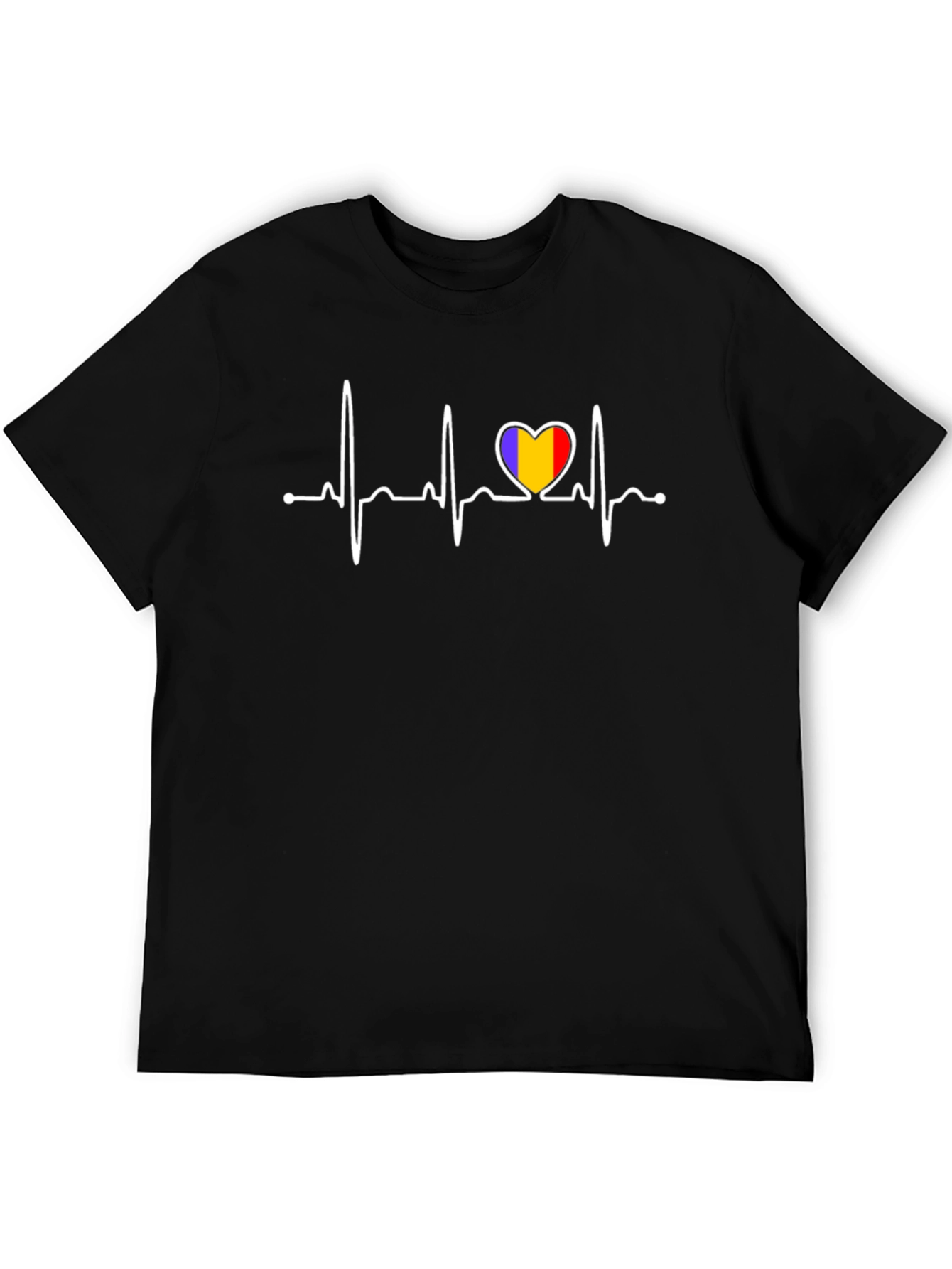 Romania Heartbeat T-Shirt - Black Cotton Tee