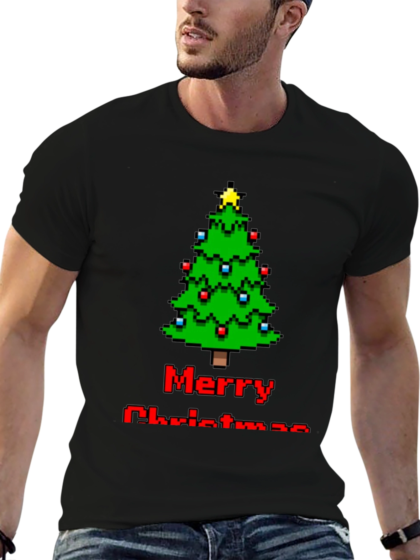 Pixelated Merry Christmas Tree T-Shirt