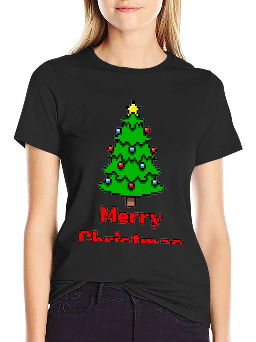 Pixelated Merry Christmas Tree T-Shirt