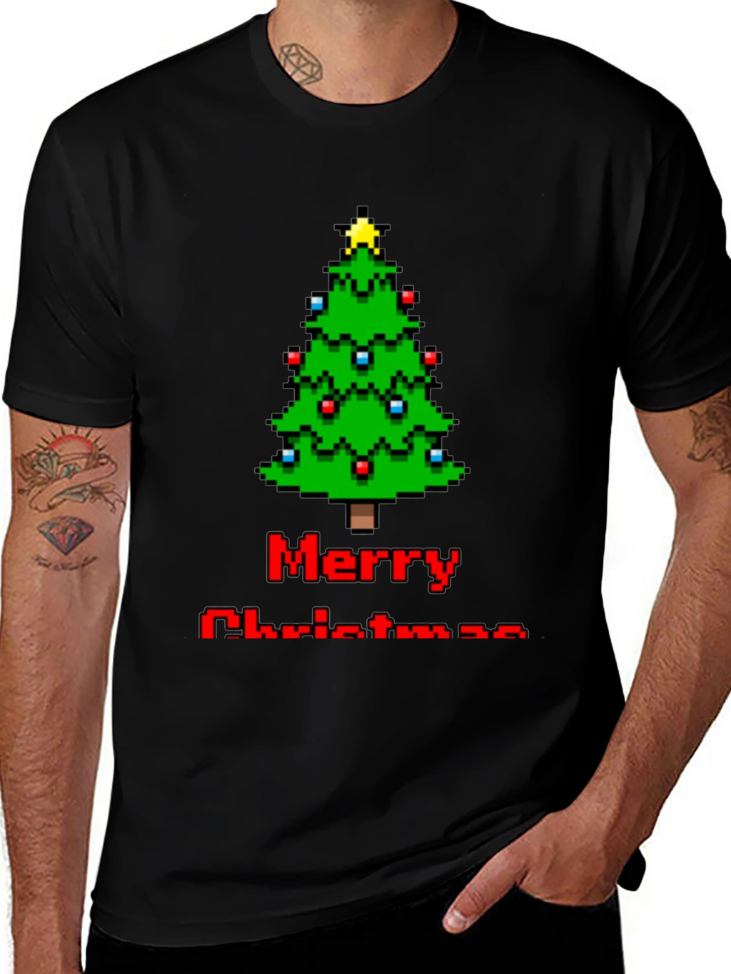 Pixelated Merry Christmas Tree T-Shirt