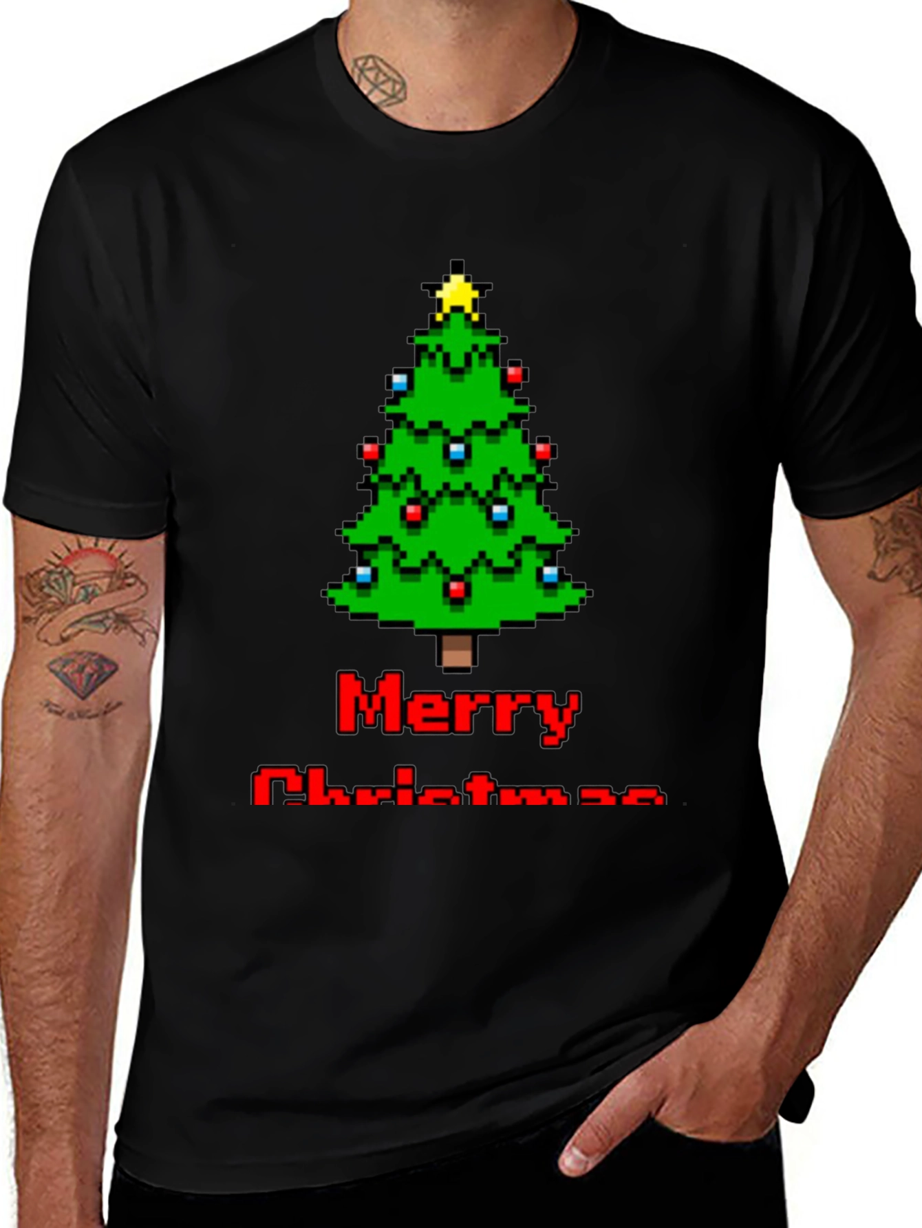 Pixelated Merry Christmas Tree T-Shirt