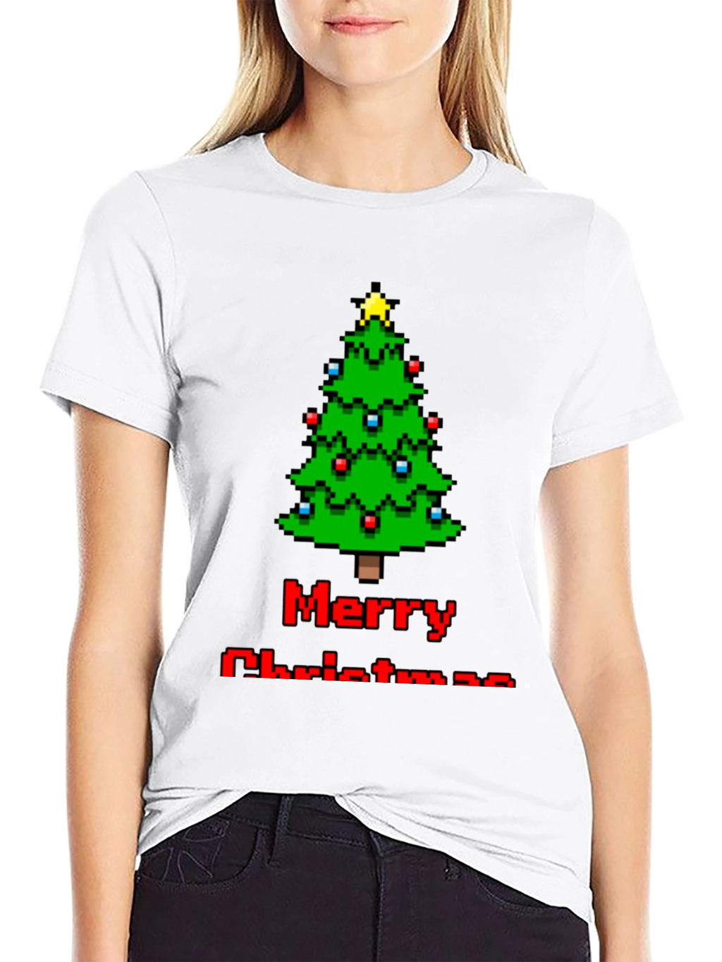 Pixelated Merry Christmas Tree T-Shirt