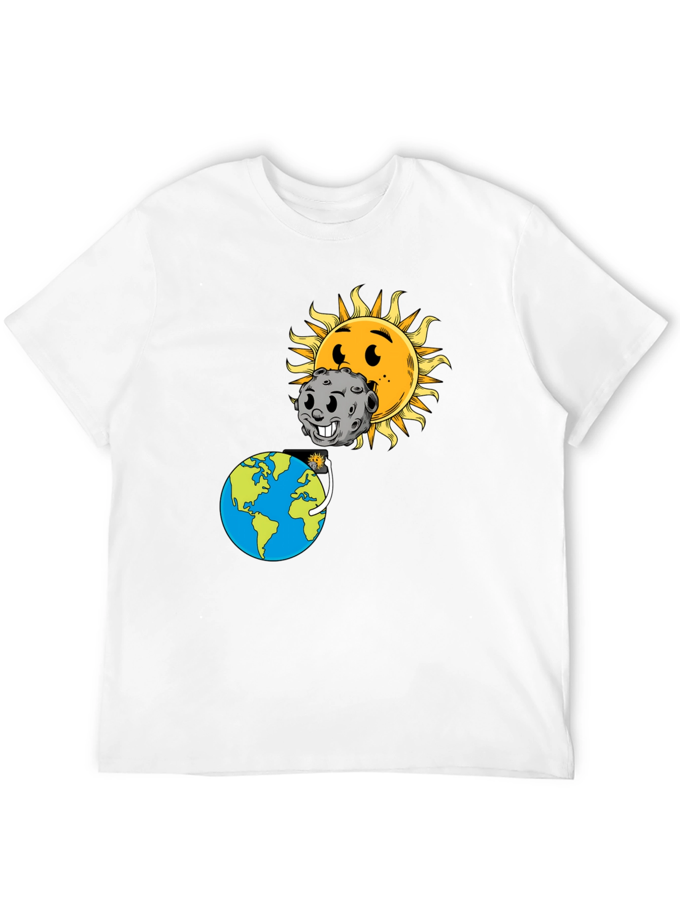 Cartoon Solar Eclipse Black T-Shirt