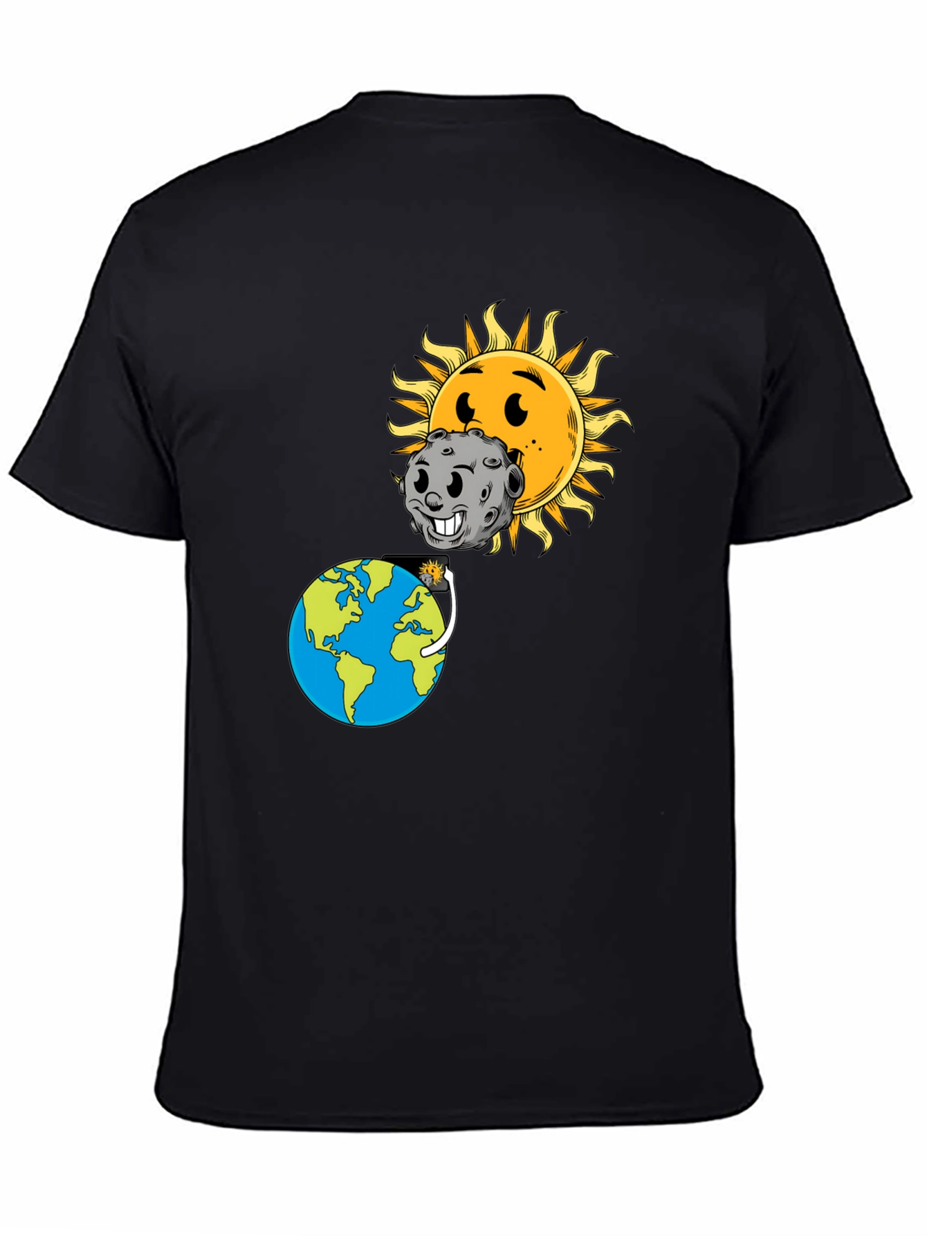 Cartoon Solar Eclipse Black T-Shirt