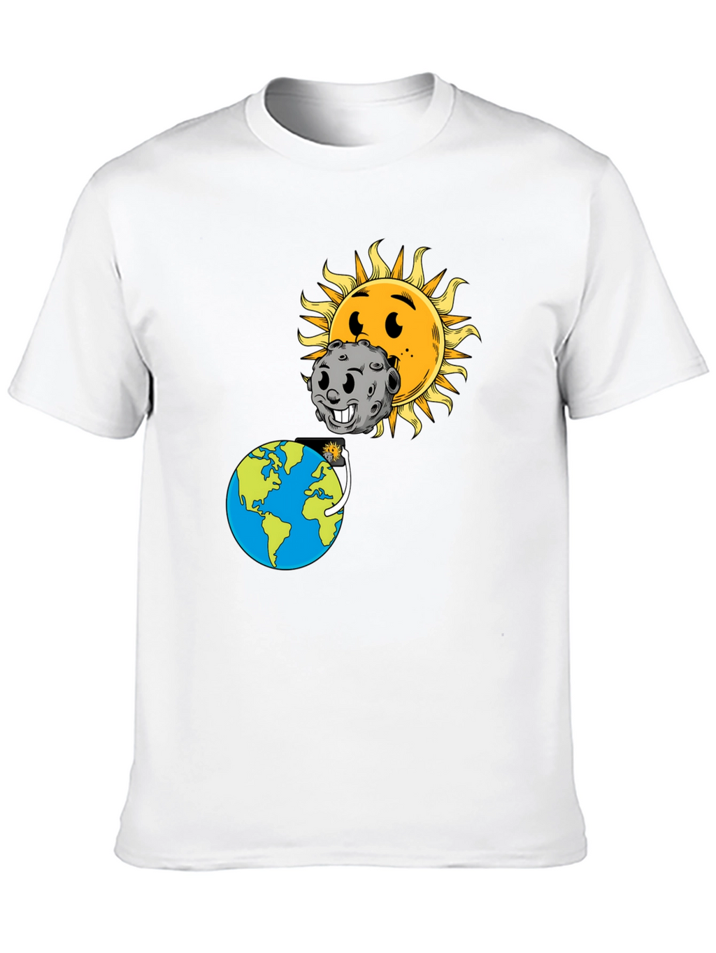 Cartoon Solar Eclipse Black T-Shirt