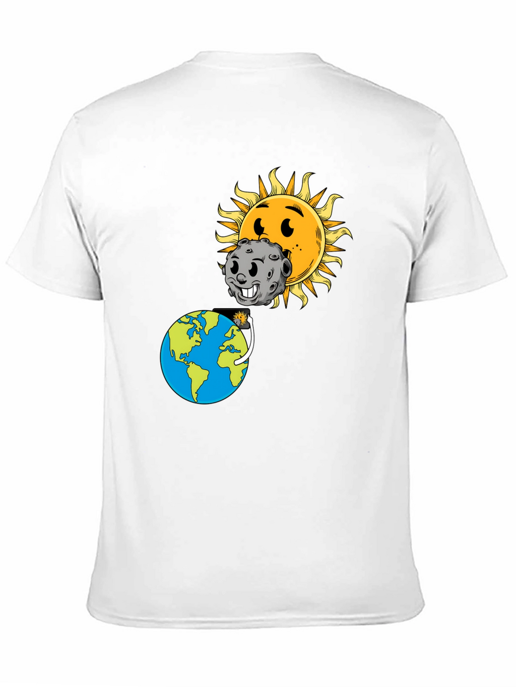 Cartoon Solar Eclipse Black T-Shirt