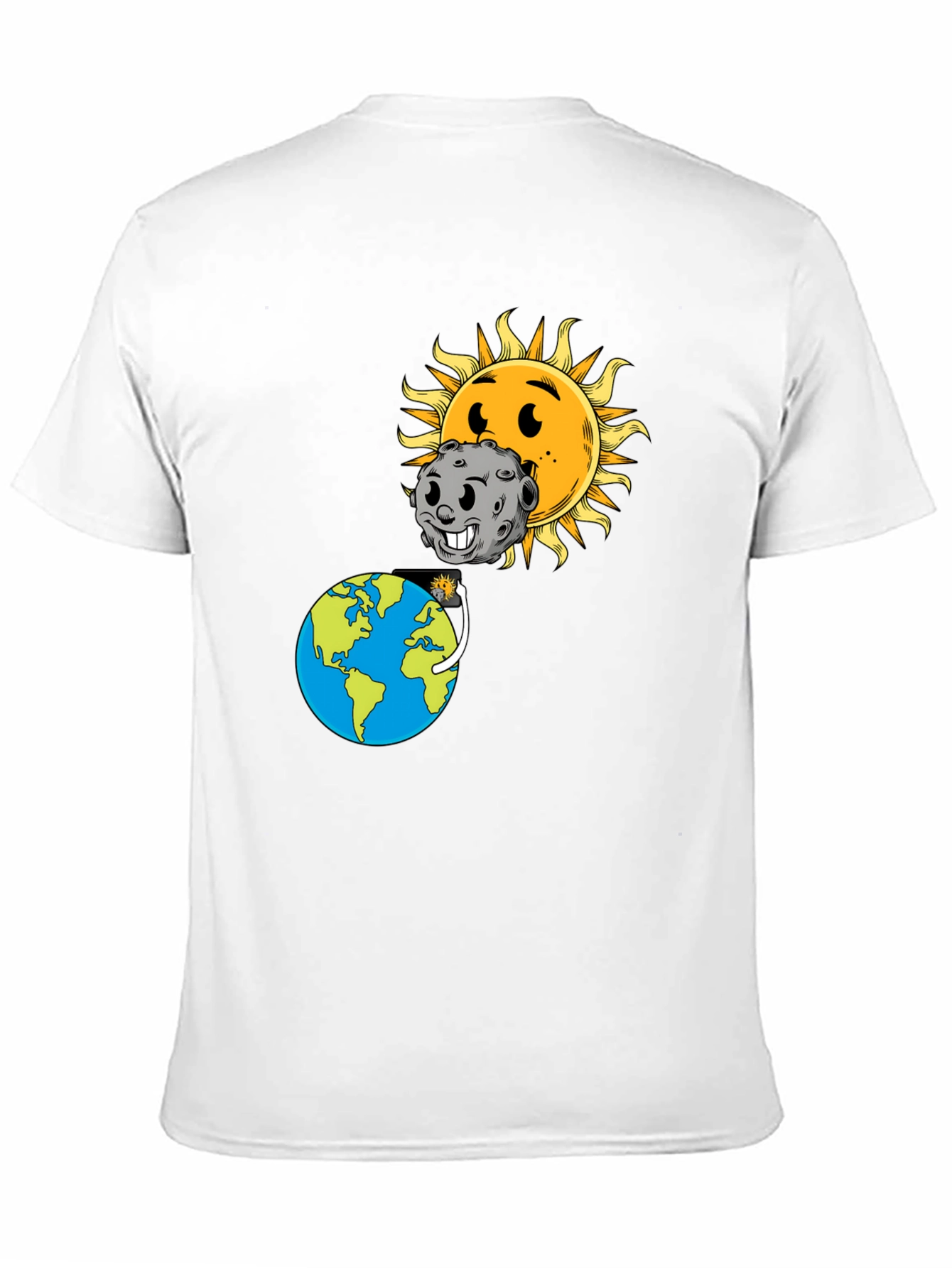 Cartoon Solar Eclipse Black T-Shirt
