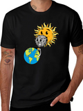 Cartoon Solar Eclipse Black T-Shirt
