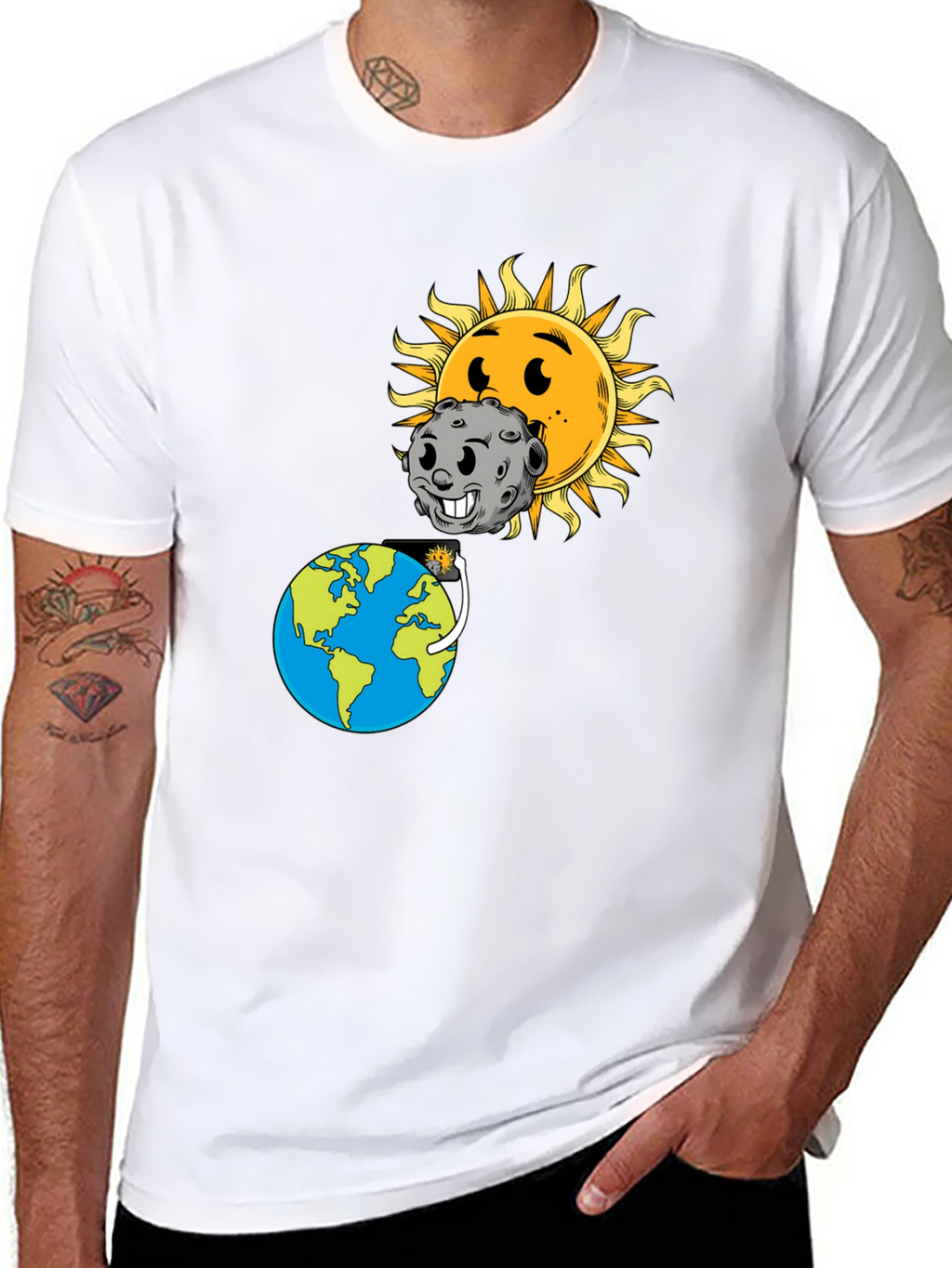 Cartoon Solar Eclipse Black T-Shirt