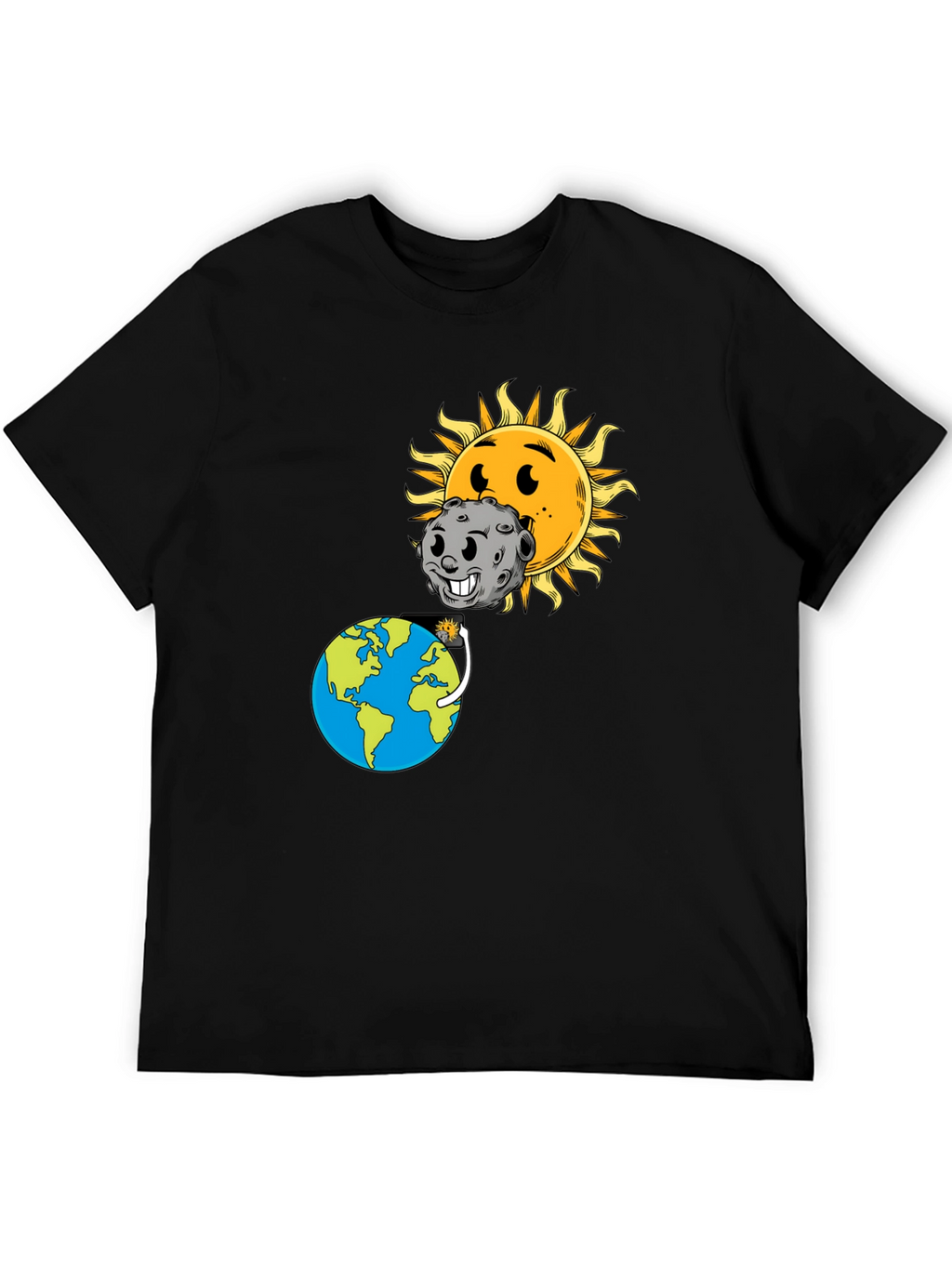 Cartoon Solar Eclipse Black T-Shirt