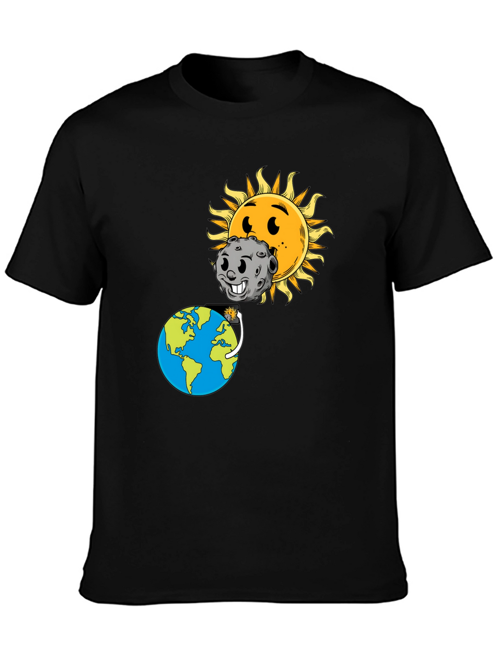Cartoon Solar Eclipse Black T-Shirt