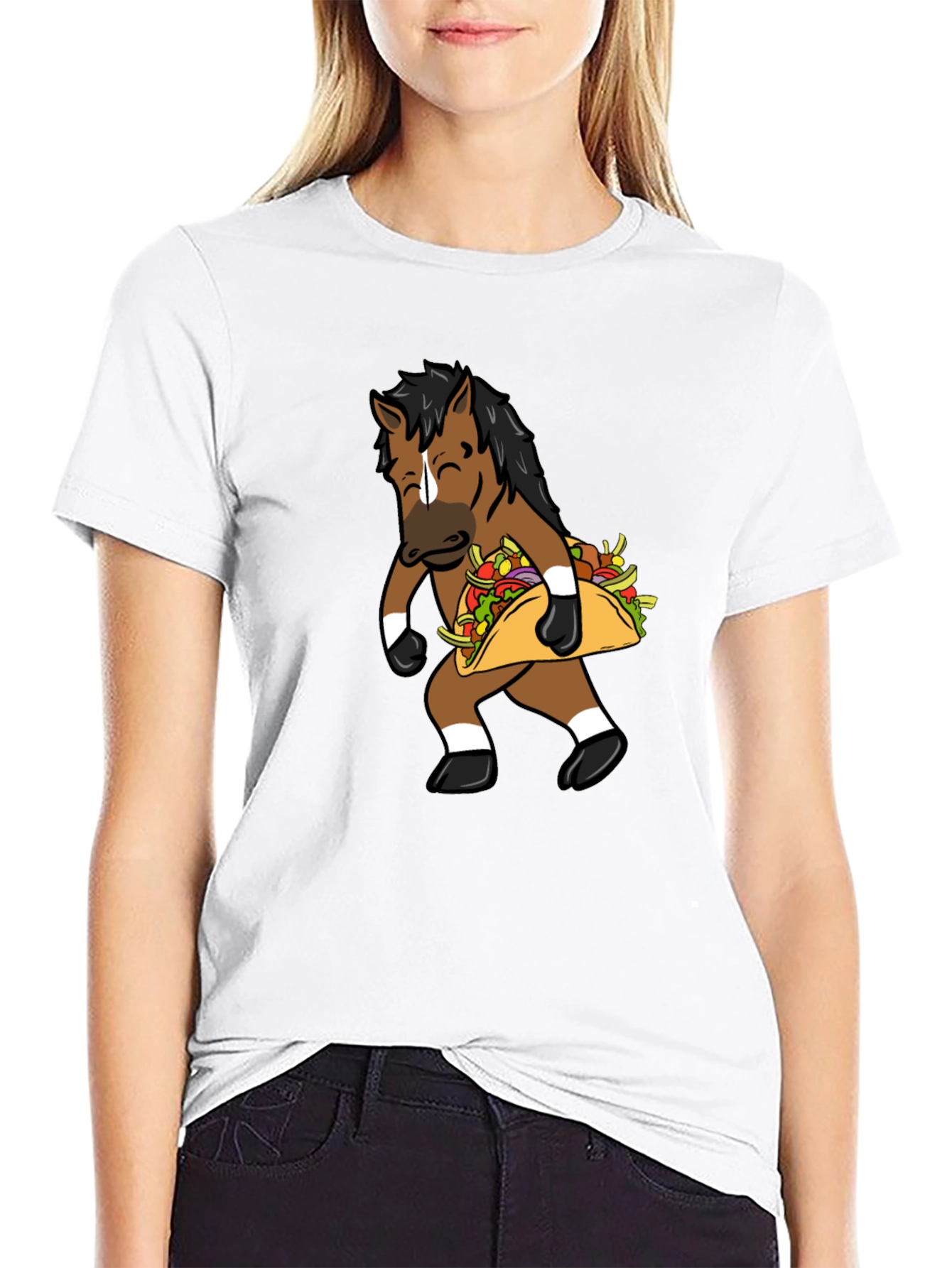 Funny Horse Taco Graphic Tee - Black Cotton T-Shirt