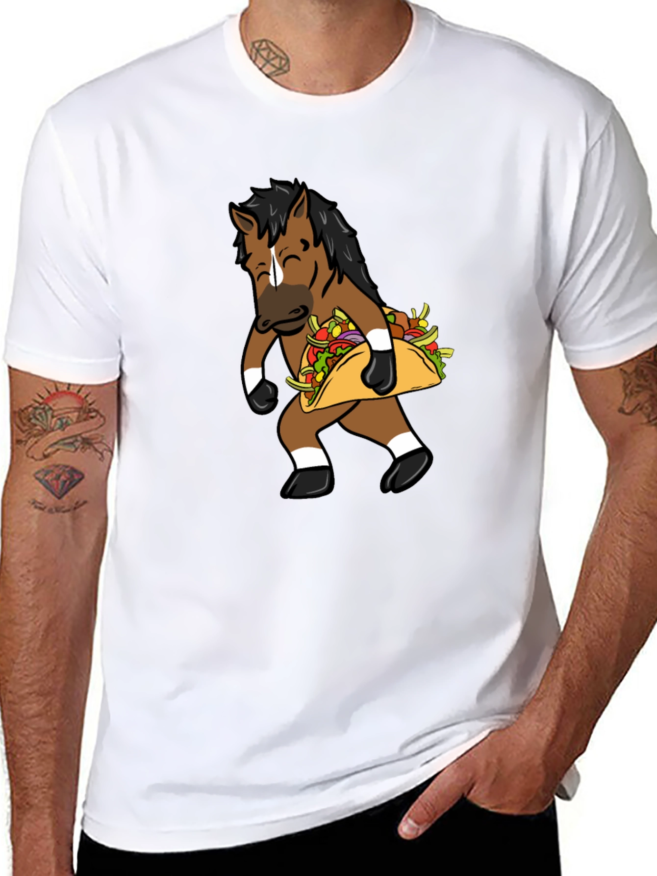 Funny Horse Taco Graphic Tee - Black Cotton T-Shirt