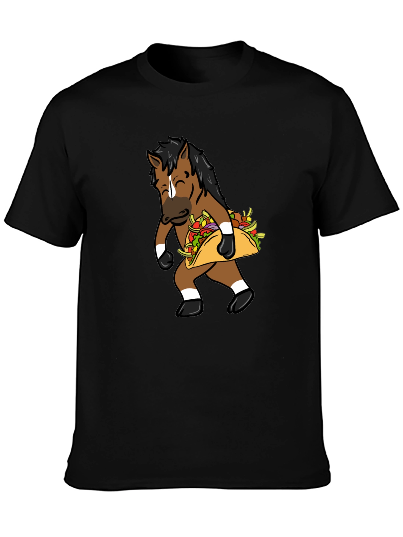 Funny Horse Taco Graphic Tee - Black Cotton T-Shirt