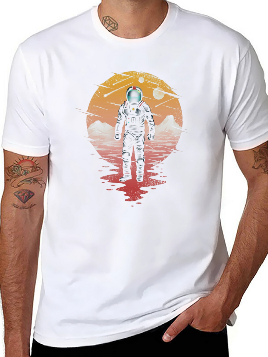 Astronaut on Mars Graphic Black T-Shirt