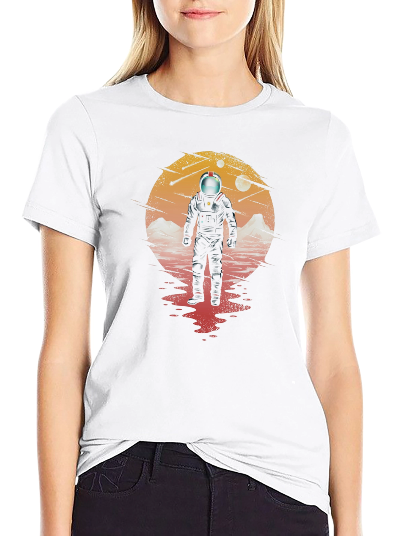 Astronaut on Mars Graphic Black T-Shirt