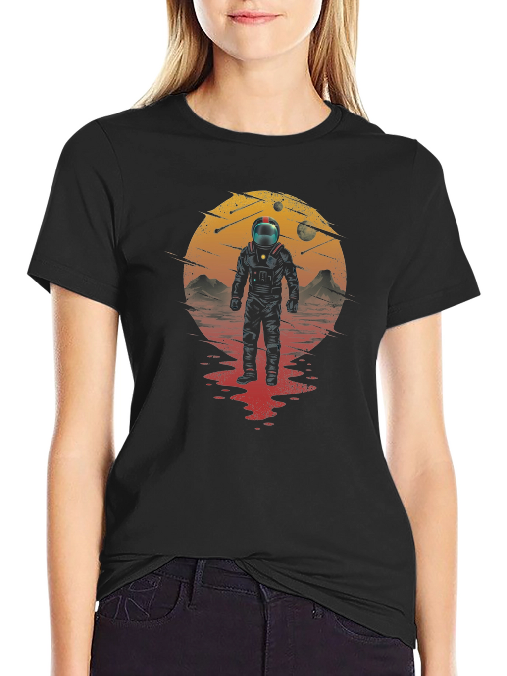 Astronaut on Mars Graphic Black T-Shirt