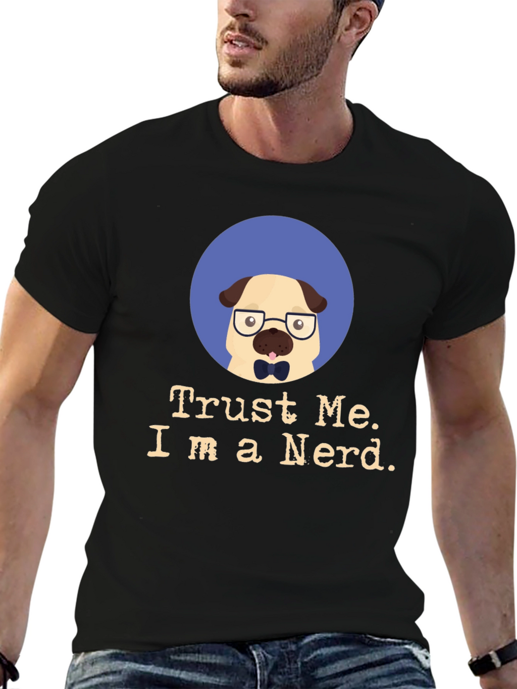 Trust Me Im a Nerd Pug Black T-Shirt