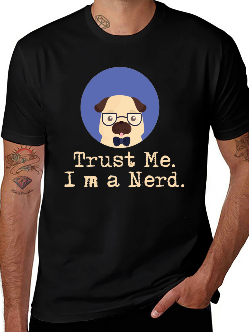 Trust Me Im a Nerd Pug Black T-Shirt