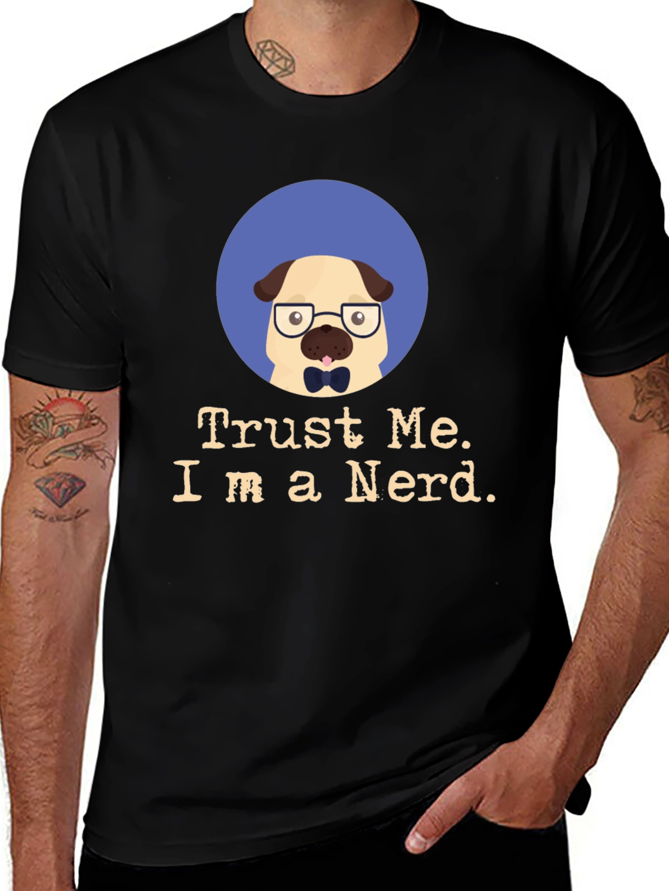 Trust Me Im a Nerd Pug Black T-Shirt