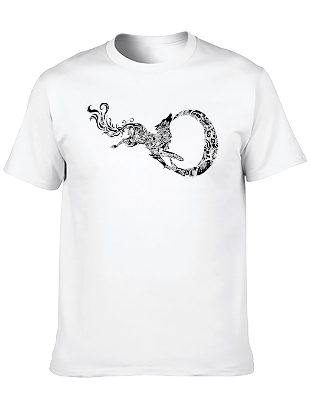 Black Tee with Wolf Ouroboros Design