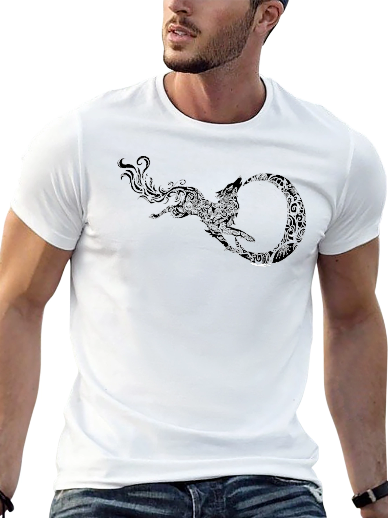 Black Tee with Wolf Ouroboros Design
