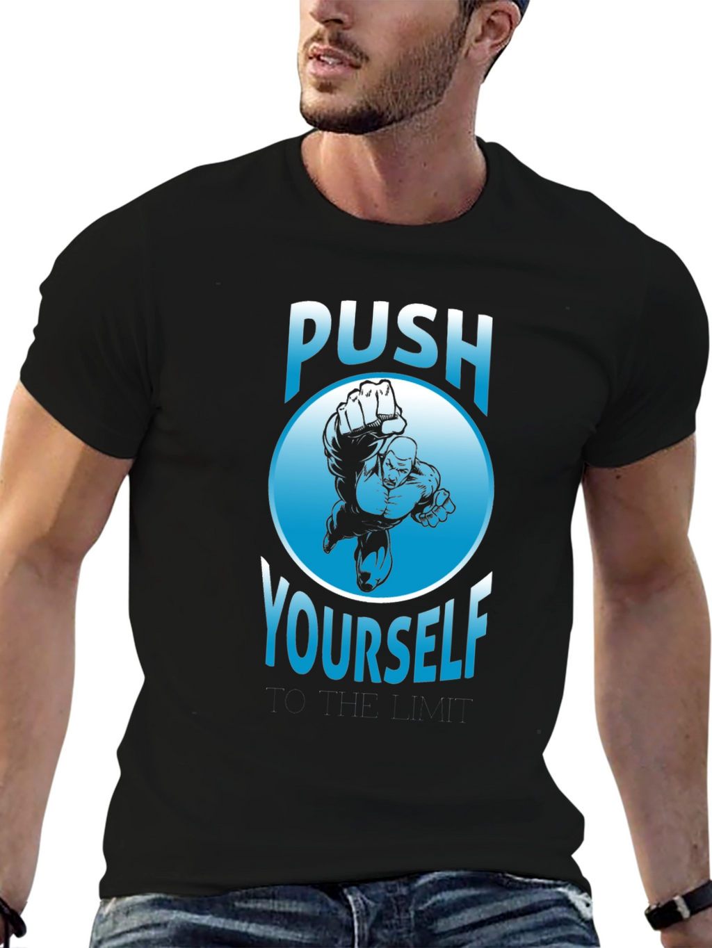 Push Yourself Graphic T-Shirt - Black Crew Neck Tee