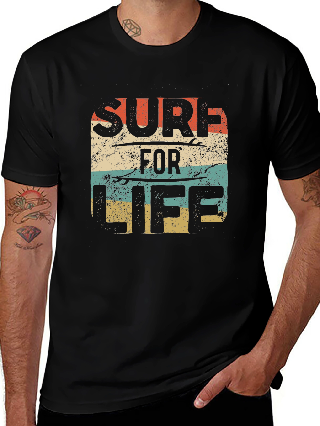 Surf For Life Retro Graphic Tee - Mens Black T-Shirt