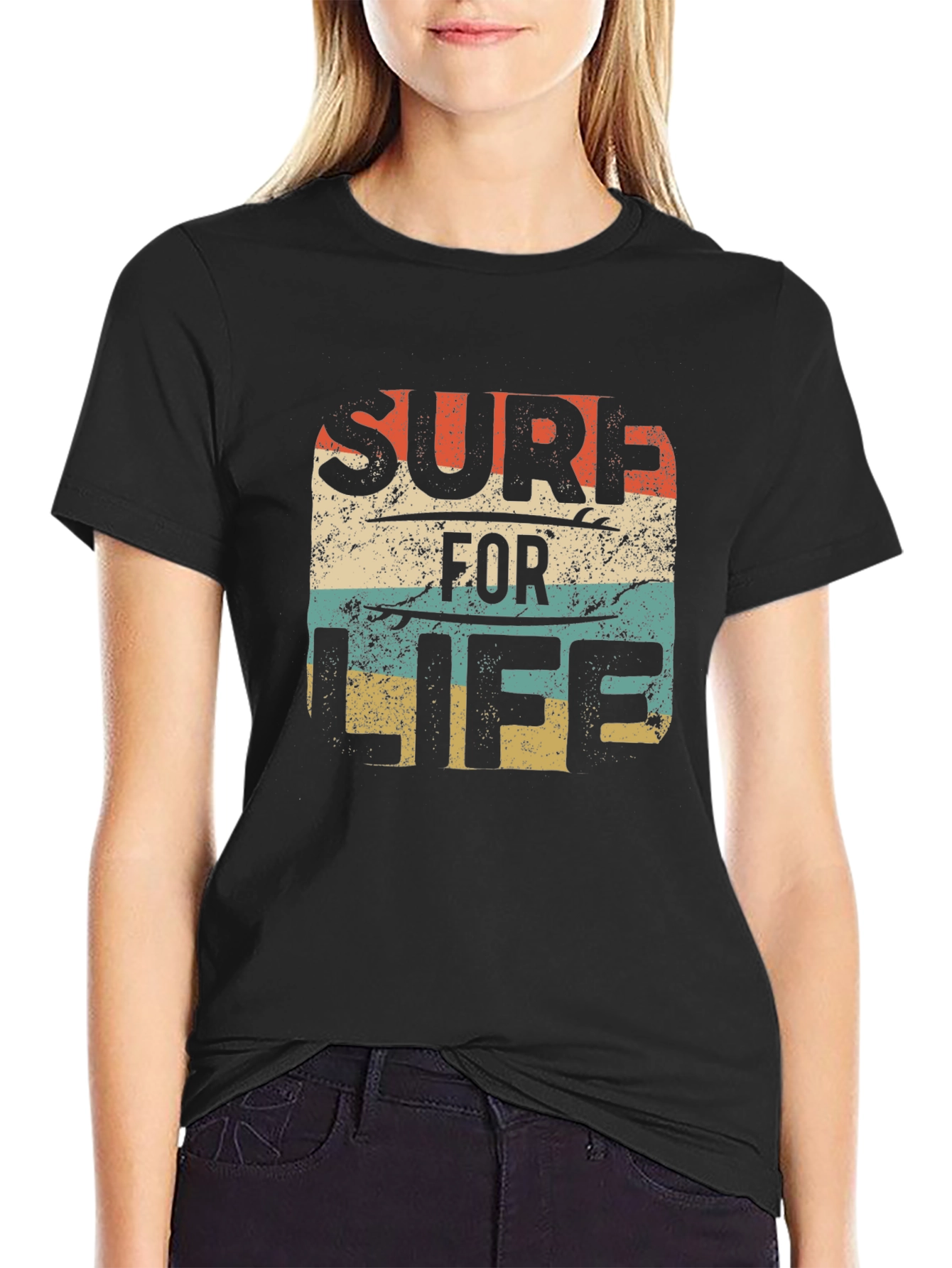 Surf For Life Retro Graphic Tee - Mens Black T-Shirt