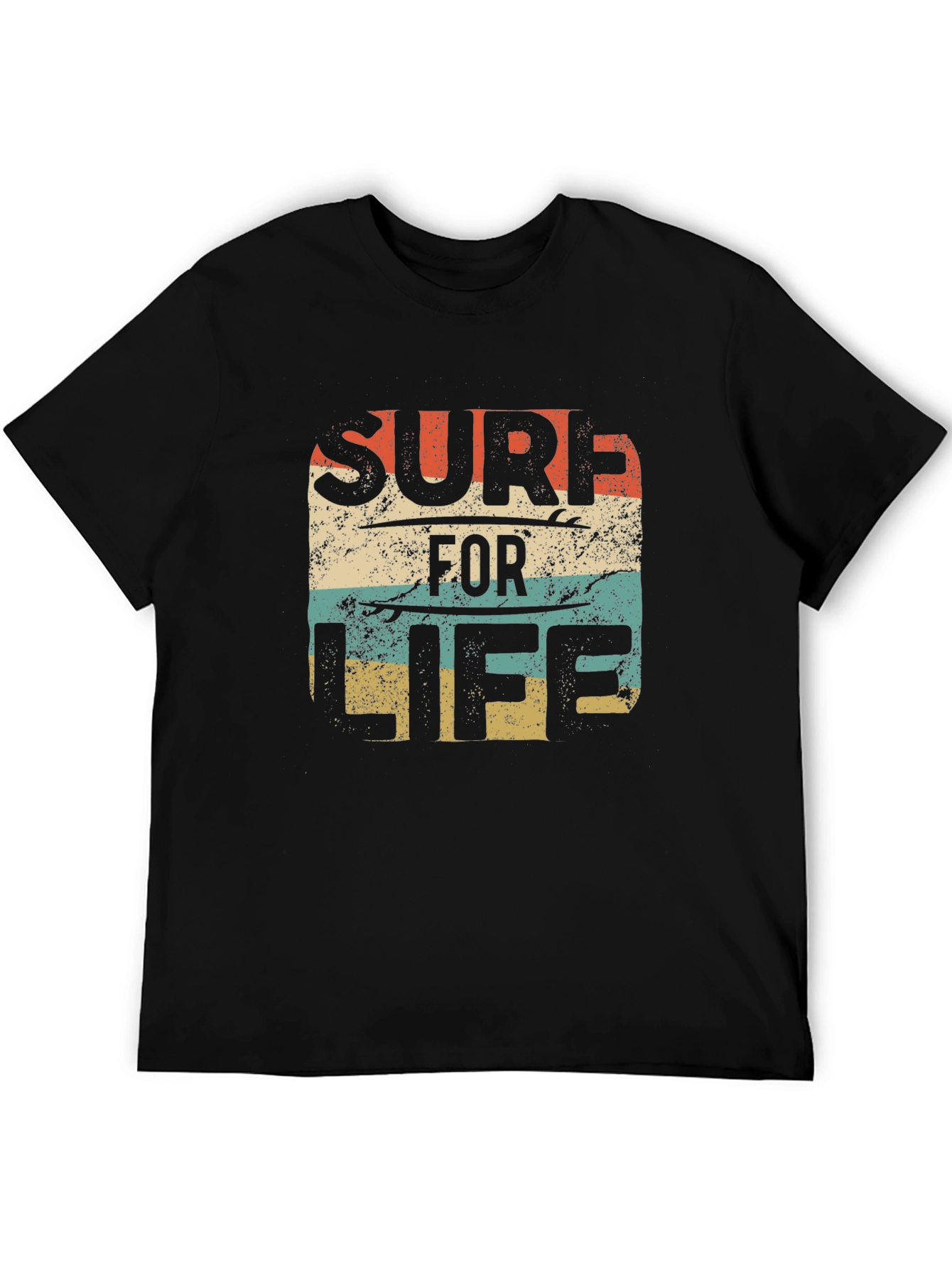 Surf For Life Retro Graphic Tee - Mens Black T-Shirt