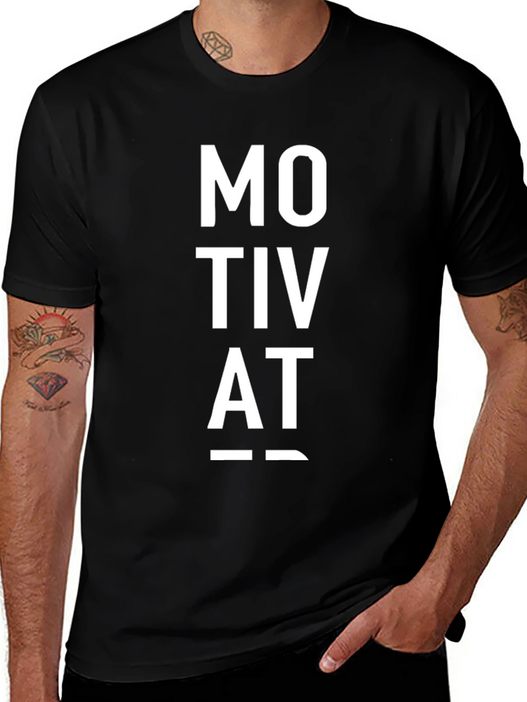 Motivat Letter Print Black Casual T-Shirt