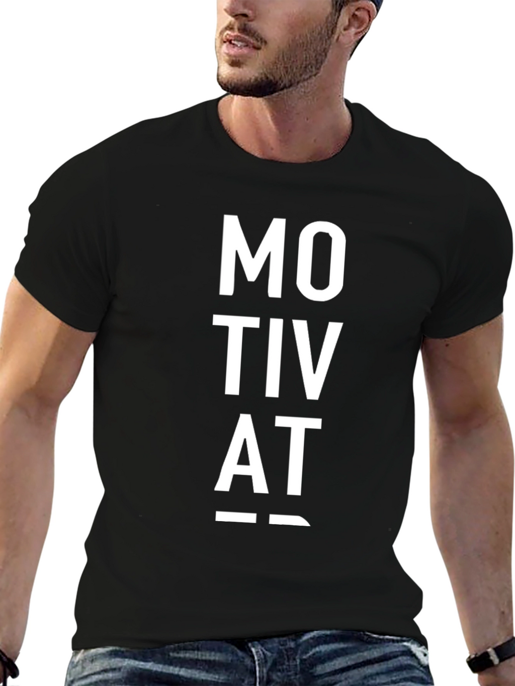 Motivat Letter Print Black Casual T-Shirt