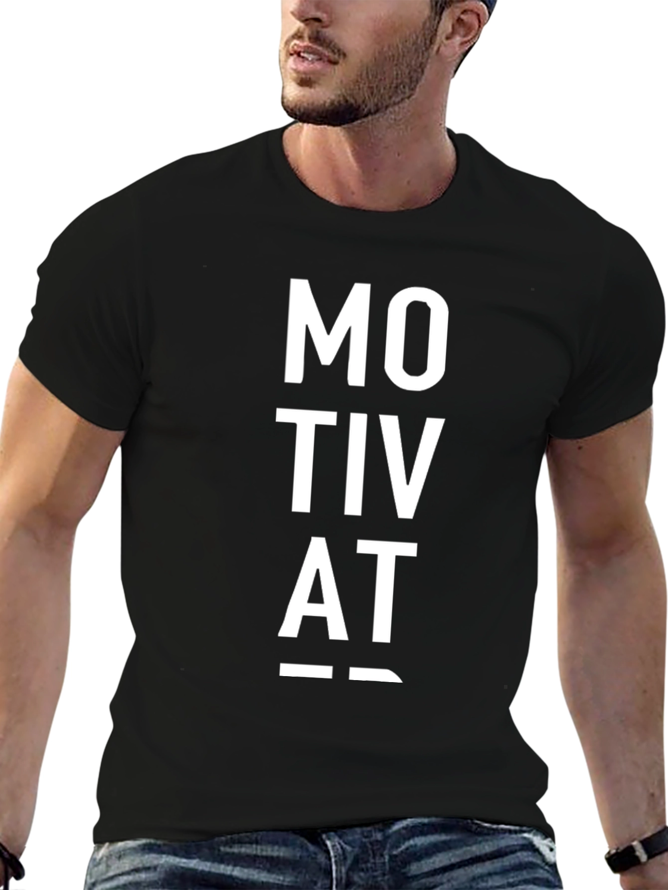 Motivat Letter Print Black Casual T-Shirt