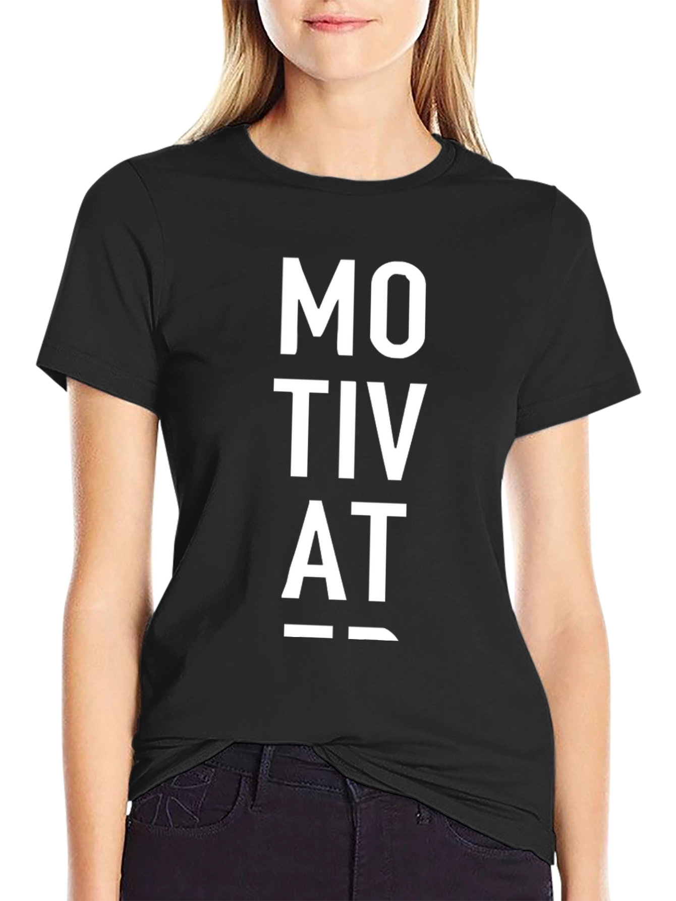 Motivat Letter Print Black Casual T-Shirt
