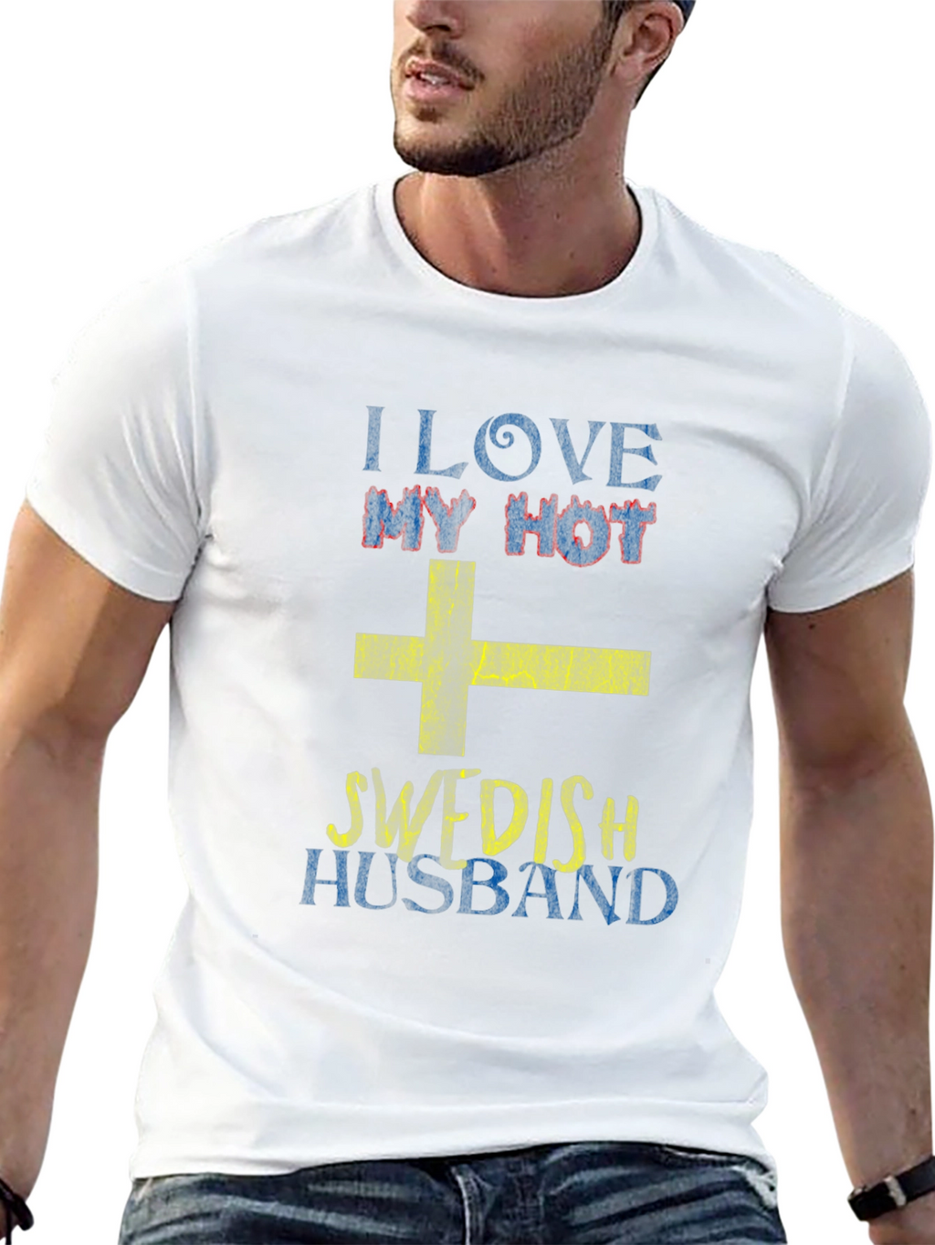 I Love My Hot Swedish Husband Black T-Shirt