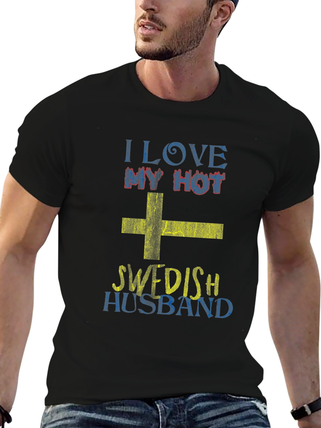 I Love My Hot Swedish Husband Black T-Shirt