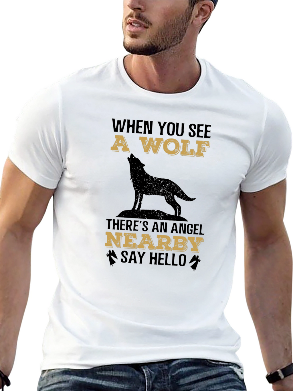 Wolf & Angel Graphic Tee - Unisex Black T-Shirt