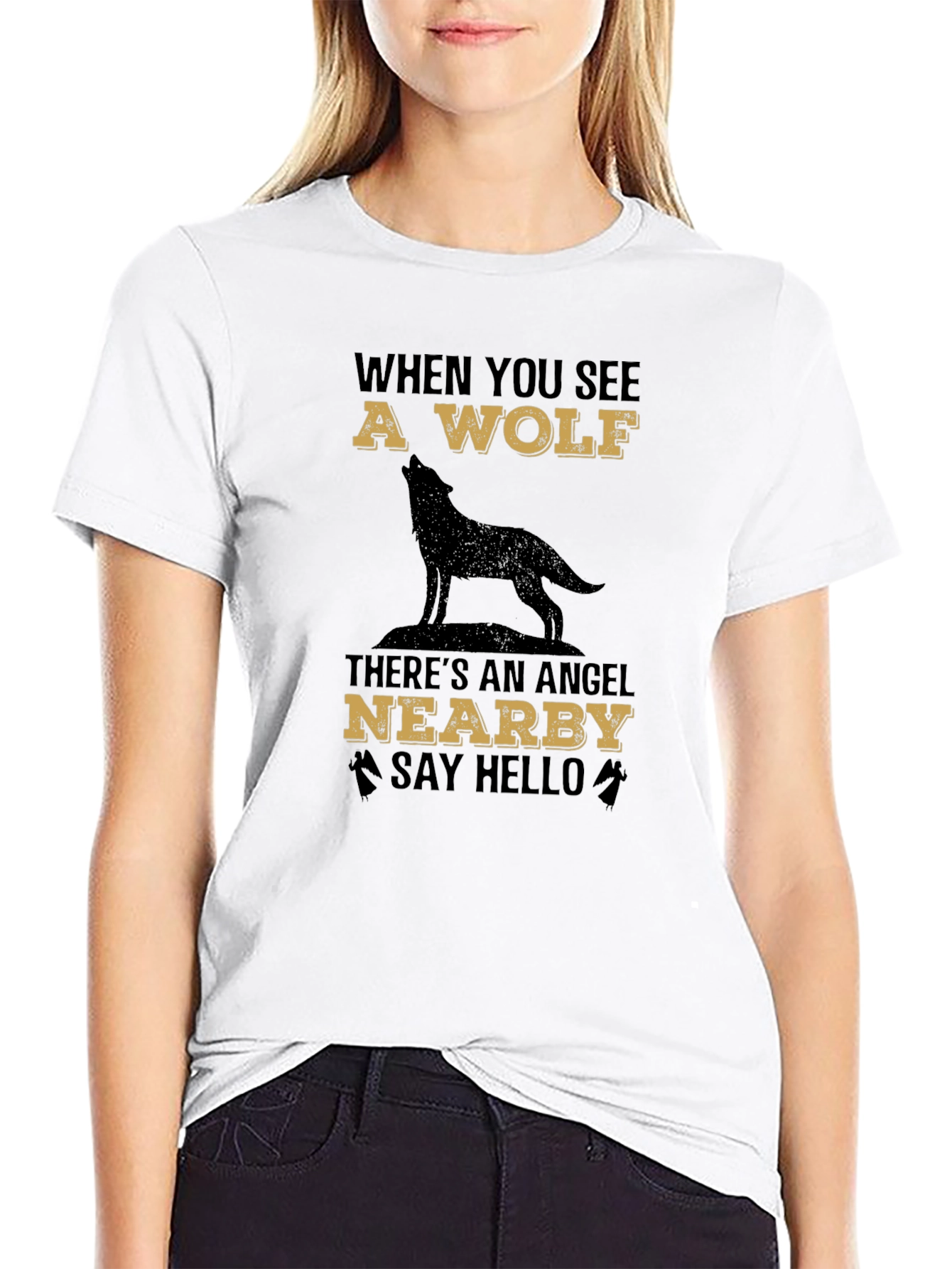 Wolf & Angel Graphic Tee - Unisex Black T-Shirt