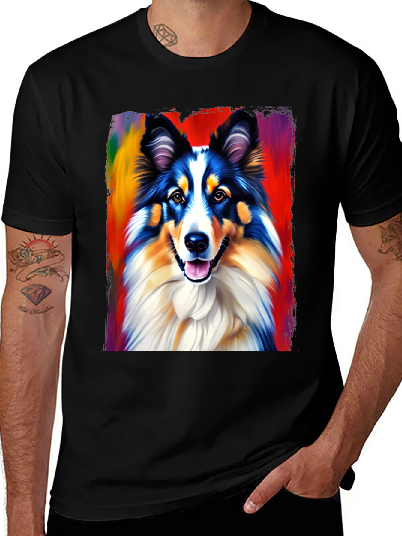 Colorful Dog Graphic T-Shirt