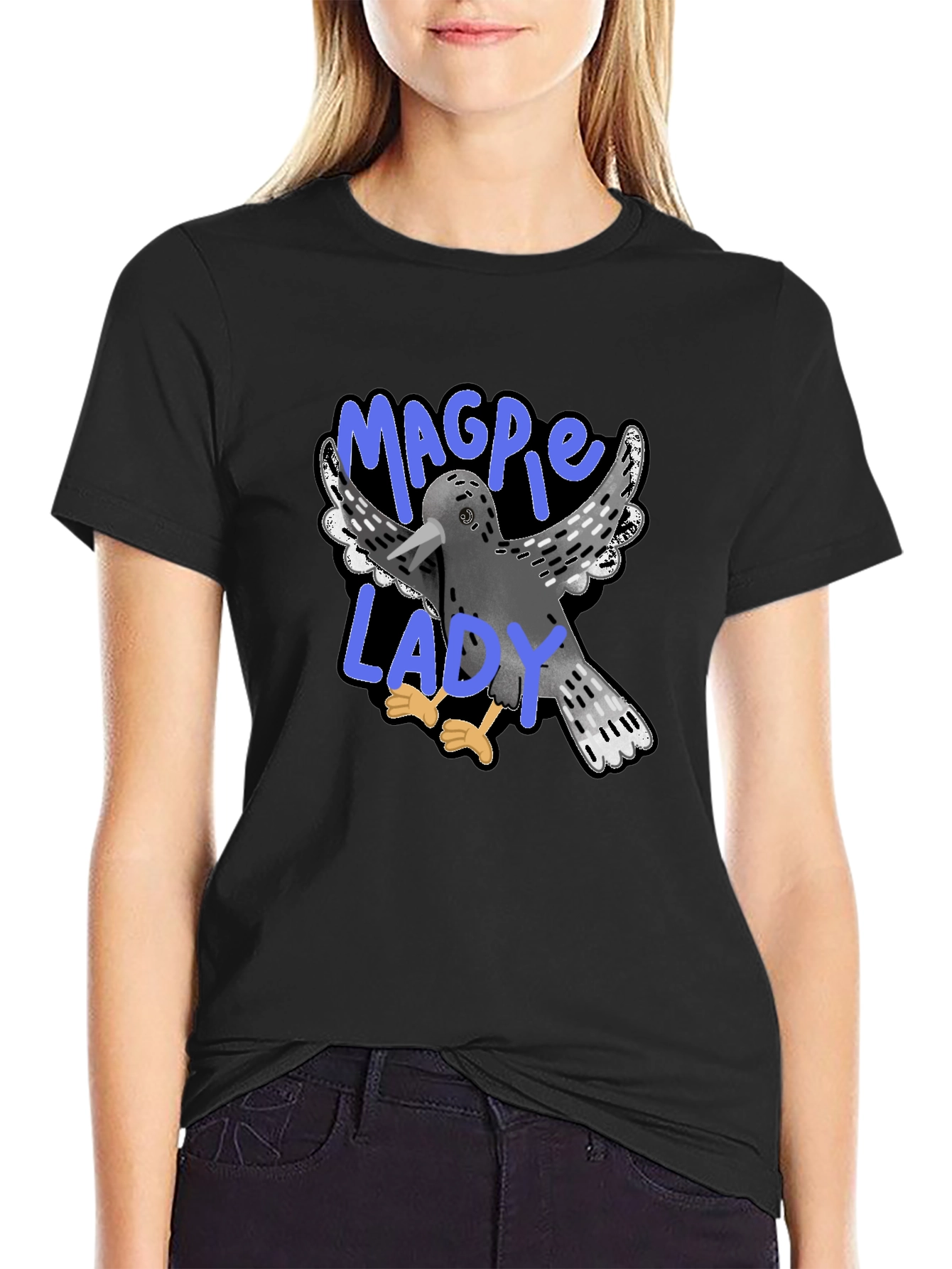 Magpie Lady T-Shirt - Fun Graphic Tee for Bird Lovers