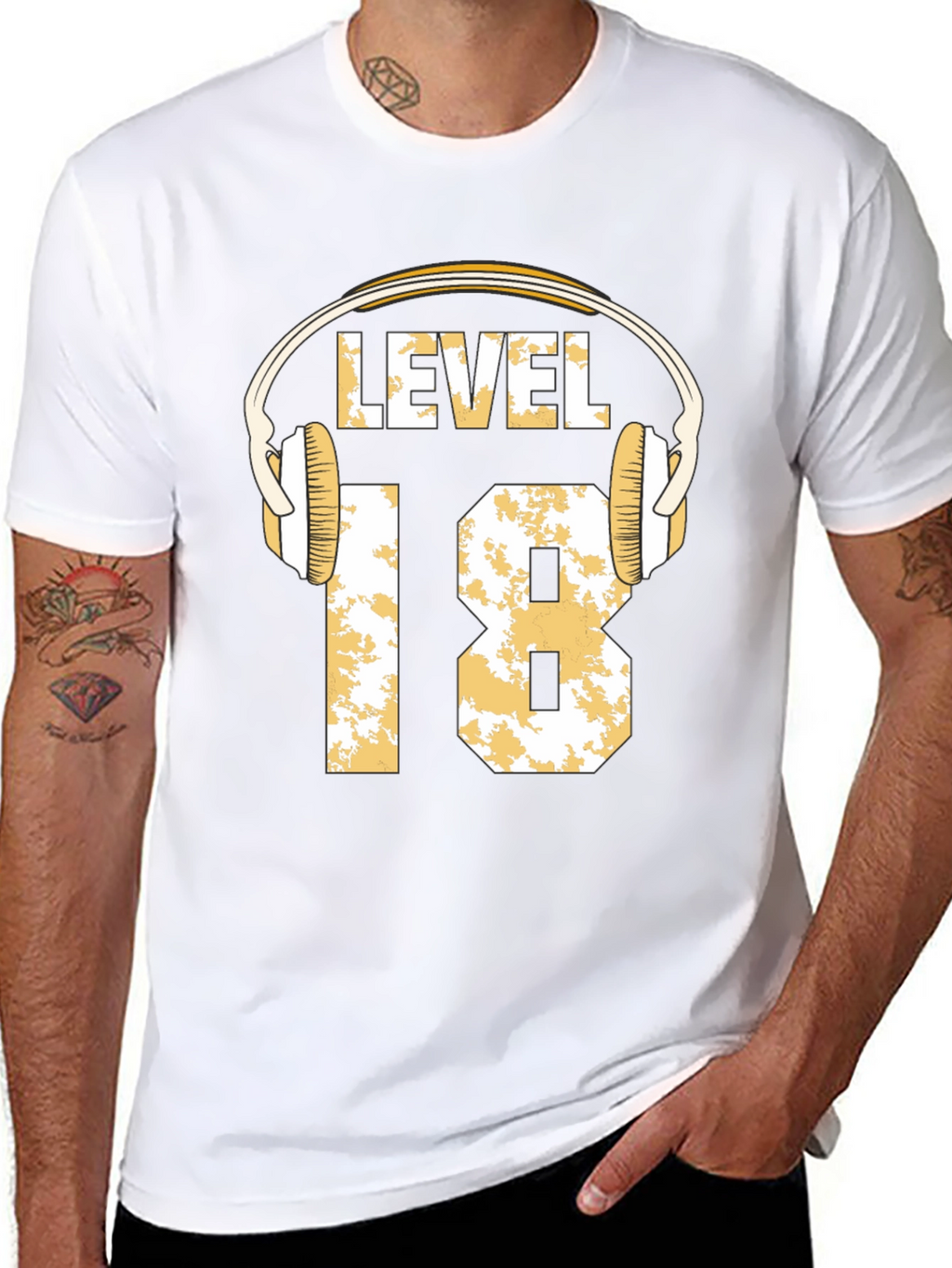 Level 18 Gamer T-Shirt with Headphone Graphic
