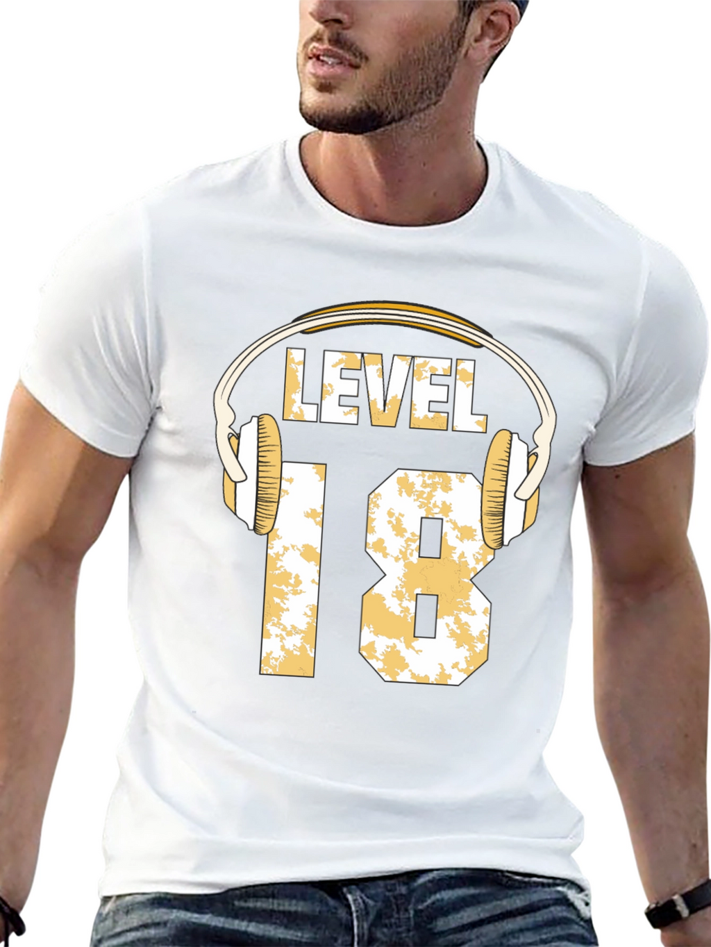 Level 18 Gamer T-Shirt with Headphone Graphic