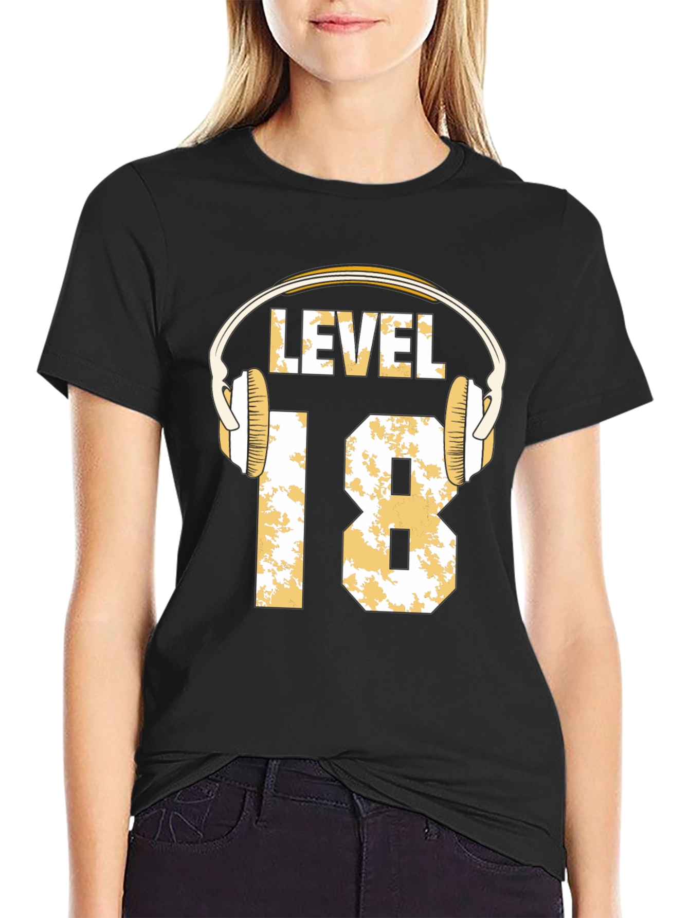 Level 18 Gamer T-Shirt with Headphone Graphic
