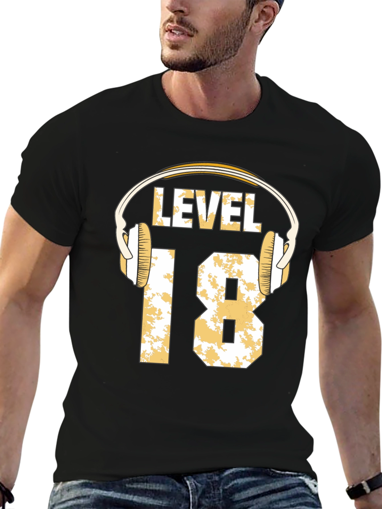 Level 18 Gamer T-Shirt with Headphone Graphic