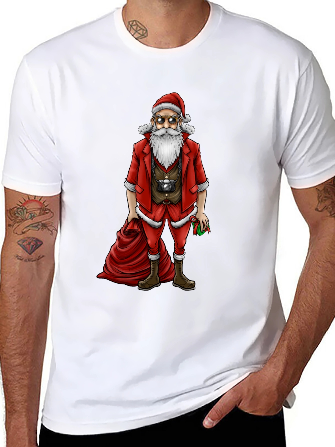 Hipster Santa T-Shirt - Cool Holiday Style