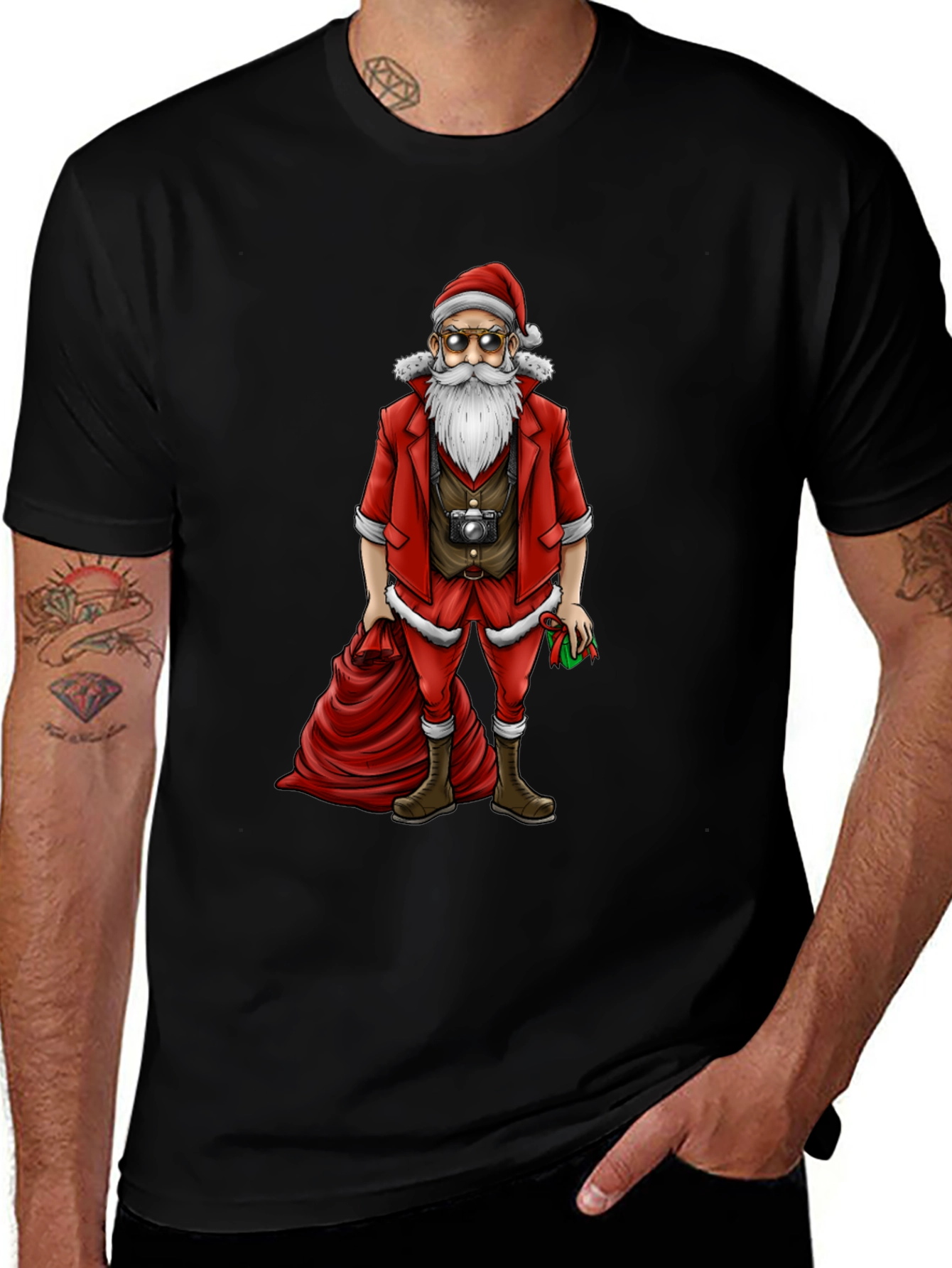 Hipster Santa T-Shirt - Cool Holiday Style