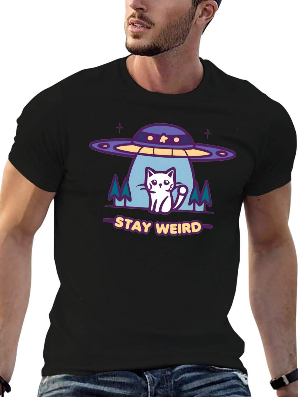 Stay Weird Alien Cat Graphic Tee