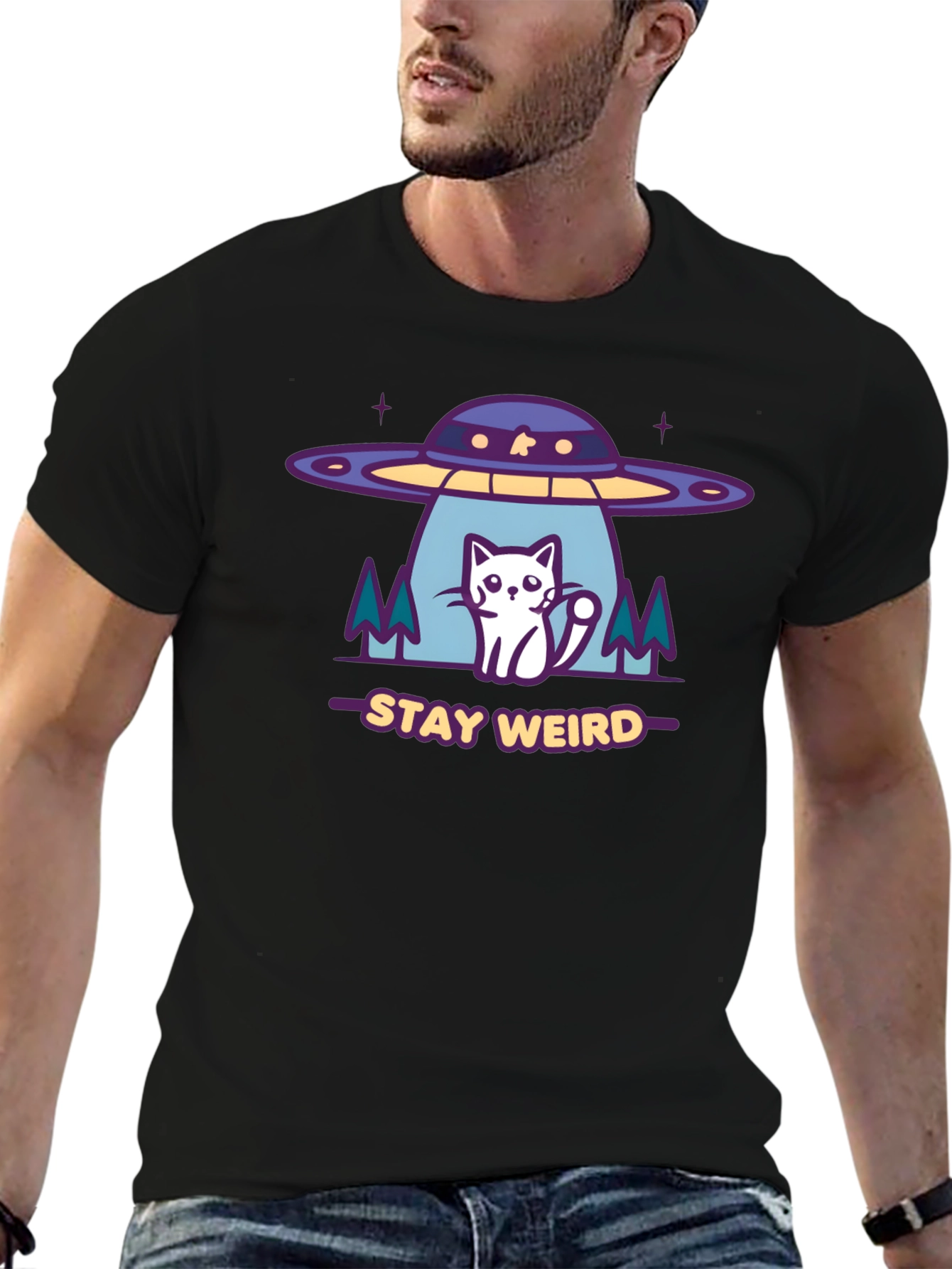 Stay Weird Alien Cat Graphic Tee