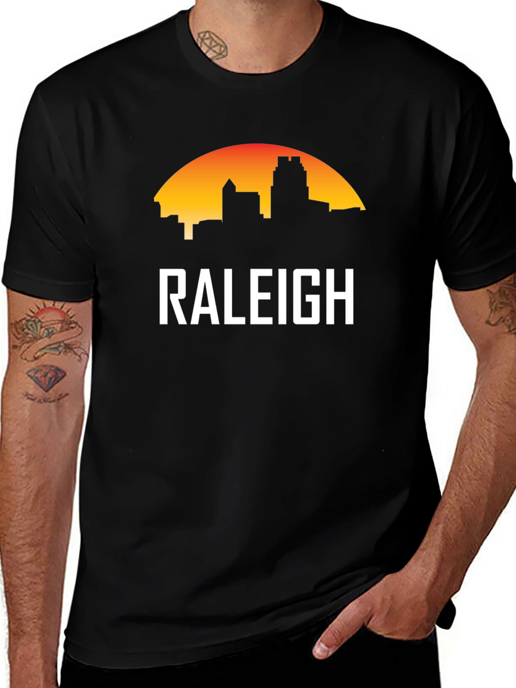 Raleigh Skyline Graphic Tee - Black Cotton T-Shirt